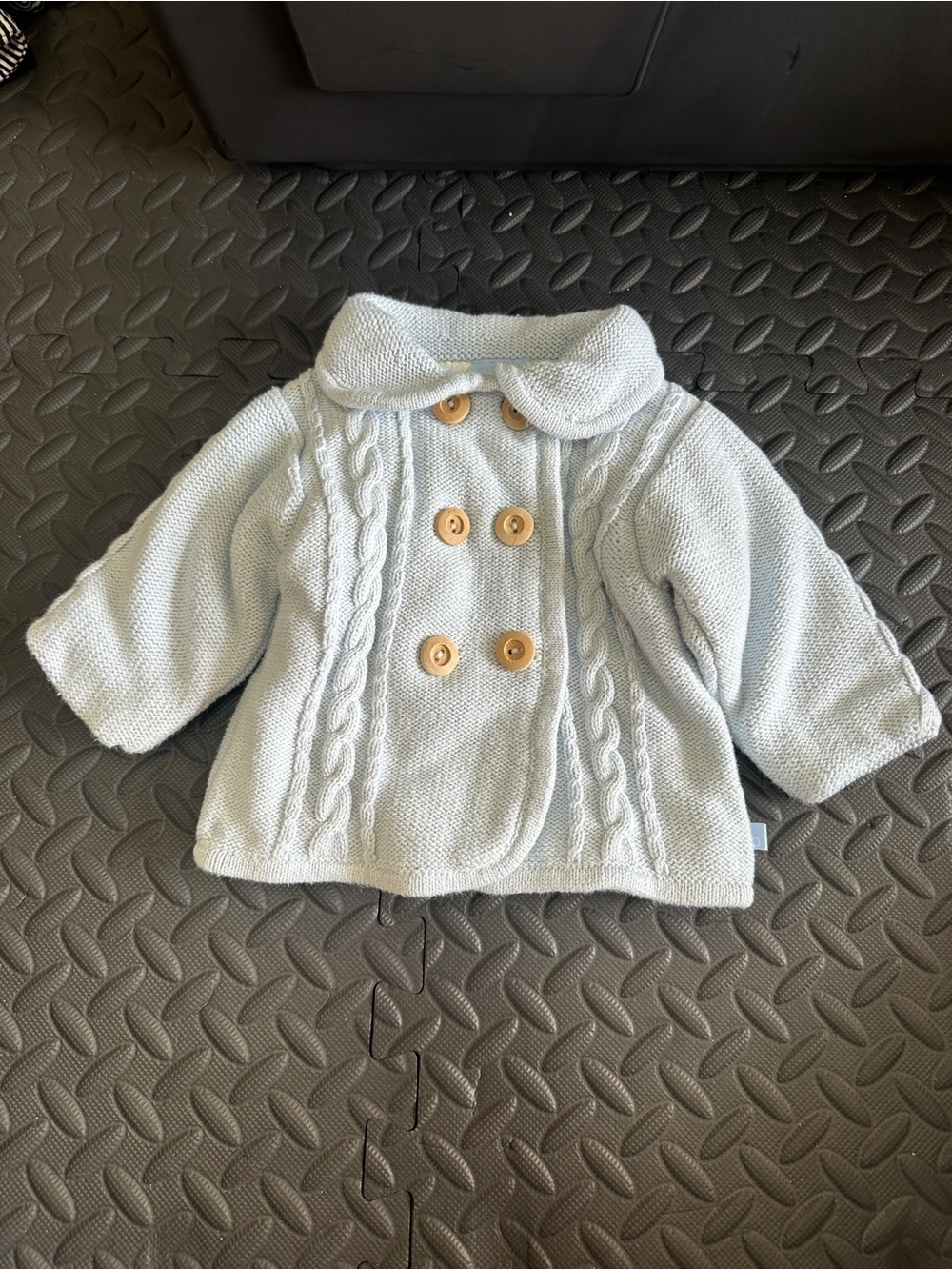 bella bliss Light Blue Double-Breasted Cable Knit Pea Coat